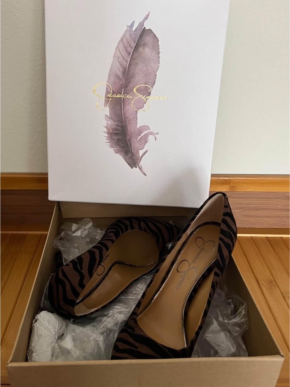 Jessica Simpson Brown Zebra-Print Pointed Pumps